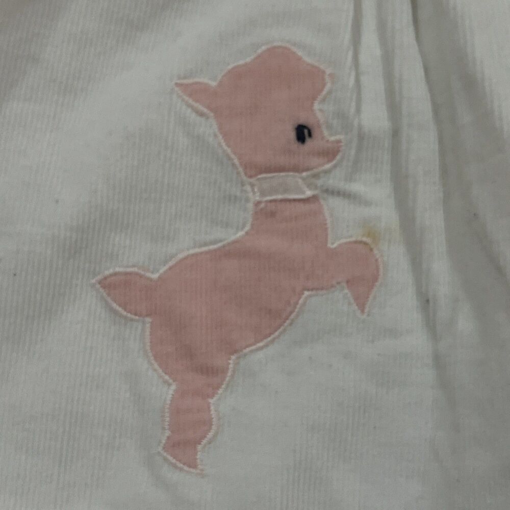 Vintage 50s Baby Girl Lamb Applique Blouse White Pink Peter Pan Collar 12-18M - Picture 2 of 7